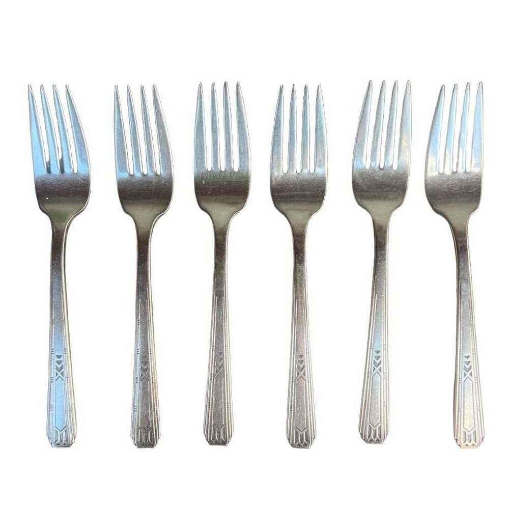 Set of 6 Vintage Tudor Plate Oneida Community Art Deco Silverplate Dinner Forks